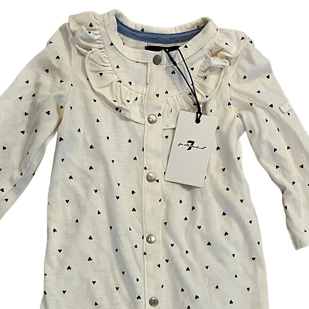 NWT 7 For All Mankind • Hearts Ruffle Footie One Piece - 6-9 mos - Picture 2 of 8